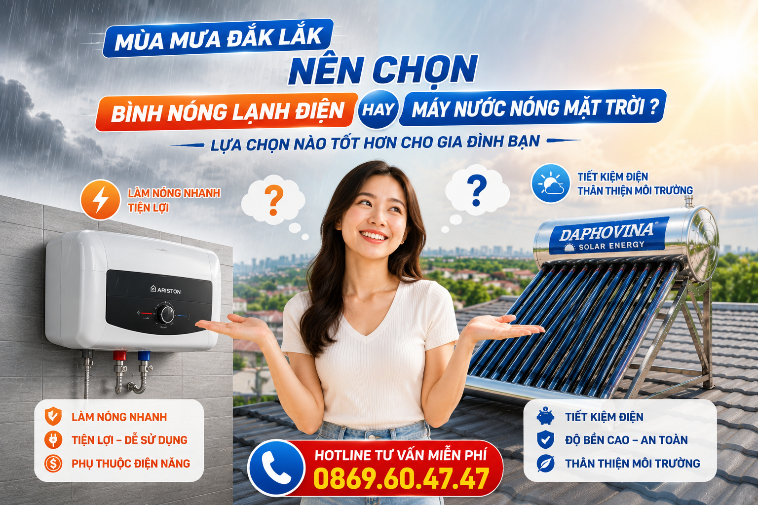 BÌNH NÓNG LẠNH ĐIỆN HAY MÁY NƯỚC NÓNG MẶT TRỜI